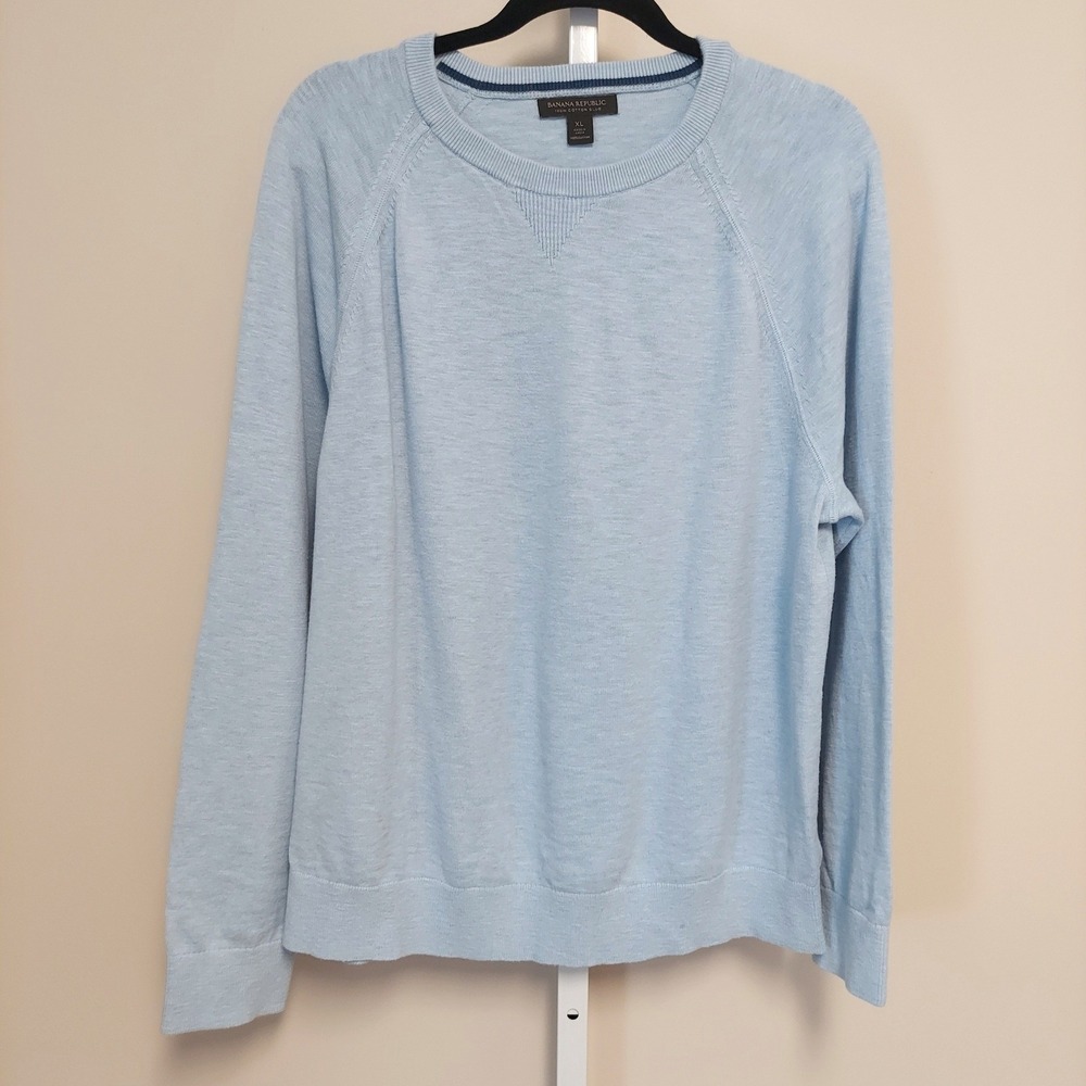 Banana Republic Mens XL Light Blue 100% Cotton Slub Crewneck Raglan Sweater - Picture 7 of 7